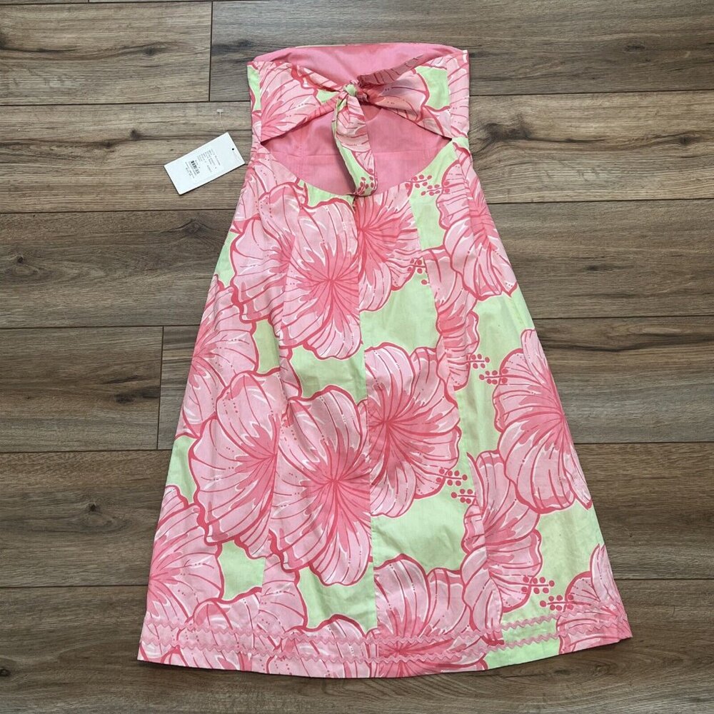 Women's Lilly Pulitzer Sabrina Dress SZ 6 Strapless Green Pink Floral VTG NOS - Picture 9 of 12